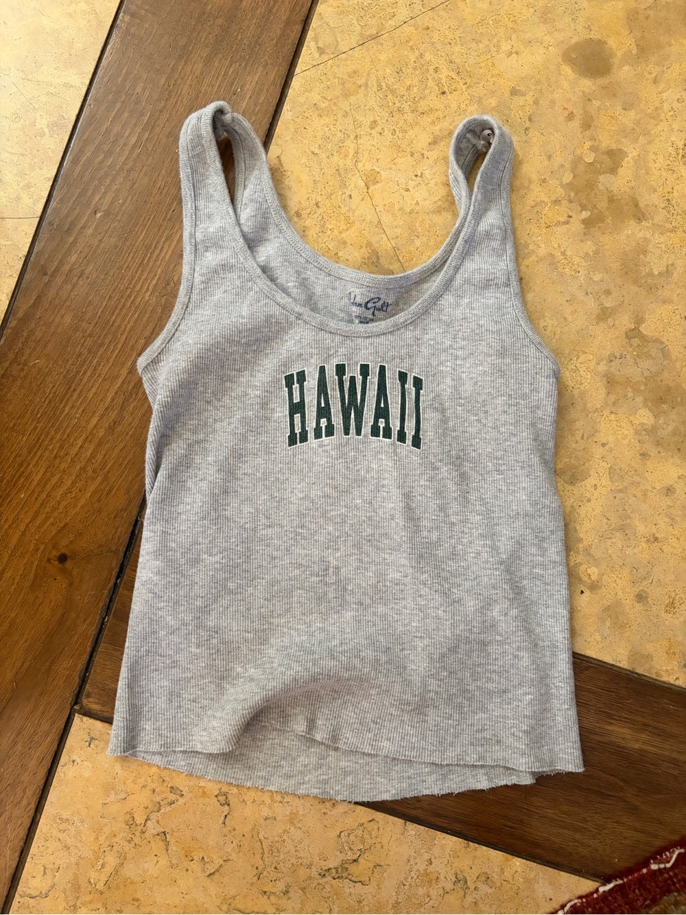Brandy Melville Grey 'Hawaii' Ribbed Tank Top